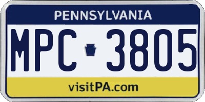 PA license plate MPC3805