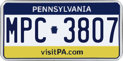 PA license plate MPC3807