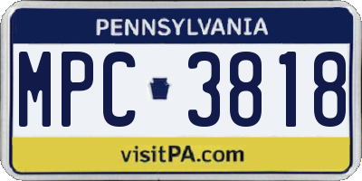 PA license plate MPC3818