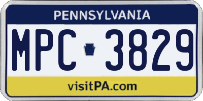 PA license plate MPC3829