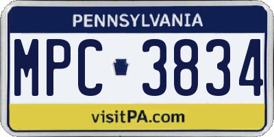 PA license plate MPC3834