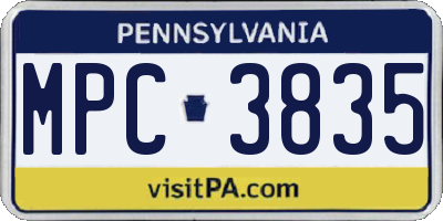 PA license plate MPC3835