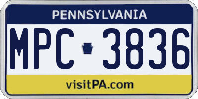 PA license plate MPC3836