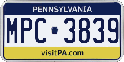 PA license plate MPC3839