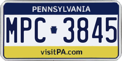 PA license plate MPC3845