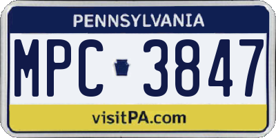 PA license plate MPC3847