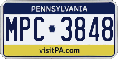 PA license plate MPC3848