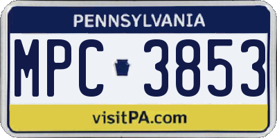 PA license plate MPC3853