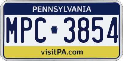 PA license plate MPC3854