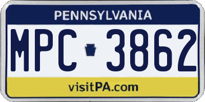 PA license plate MPC3862