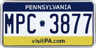 PA license plate MPC3877