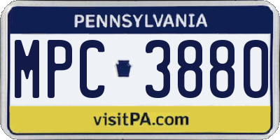 PA license plate MPC3880