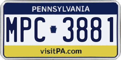 PA license plate MPC3881