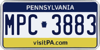 PA license plate MPC3883