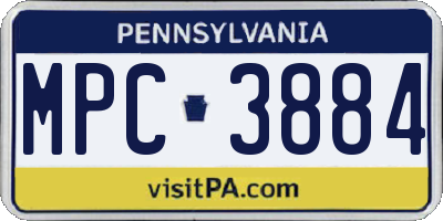PA license plate MPC3884