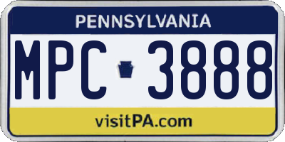 PA license plate MPC3888