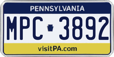 PA license plate MPC3892