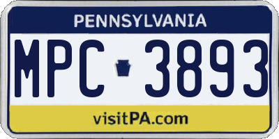 PA license plate MPC3893