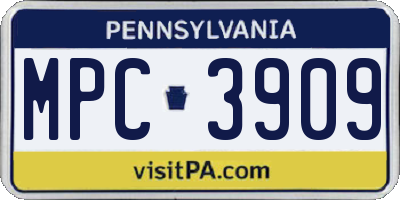 PA license plate MPC3909