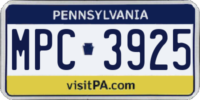 PA license plate MPC3925