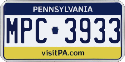 PA license plate MPC3933