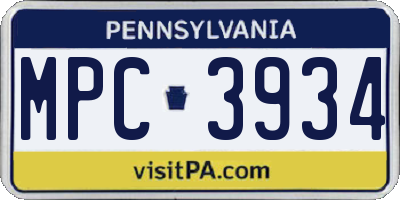 PA license plate MPC3934