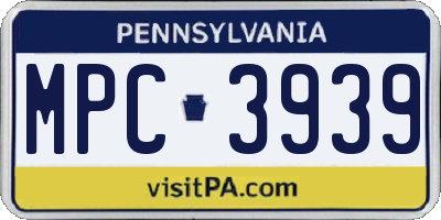 PA license plate MPC3939