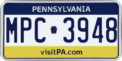 PA license plate MPC3948