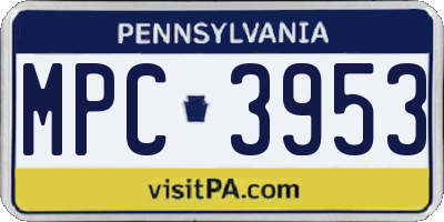 PA license plate MPC3953