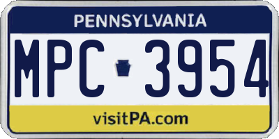 PA license plate MPC3954