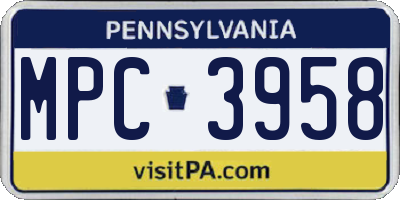 PA license plate MPC3958