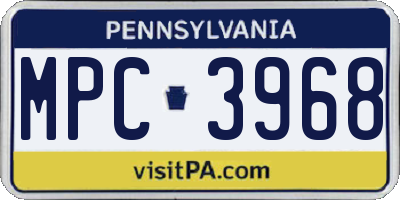 PA license plate MPC3968