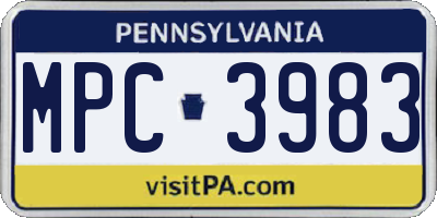 PA license plate MPC3983