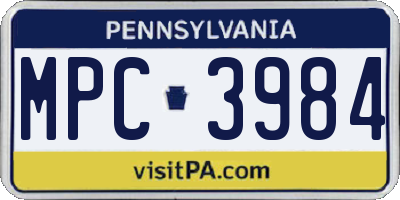 PA license plate MPC3984