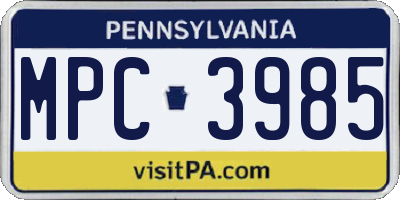 PA license plate MPC3985