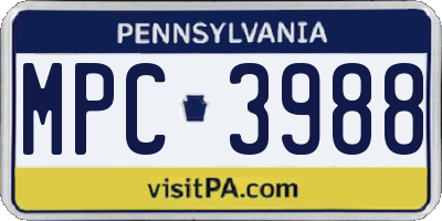 PA license plate MPC3988