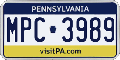 PA license plate MPC3989