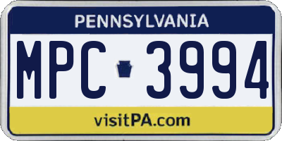PA license plate MPC3994