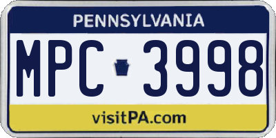 PA license plate MPC3998