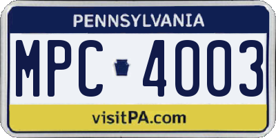 PA license plate MPC4003