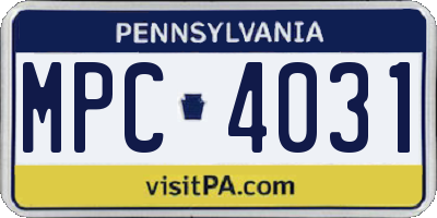 PA license plate MPC4031
