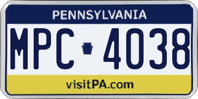 PA license plate MPC4038