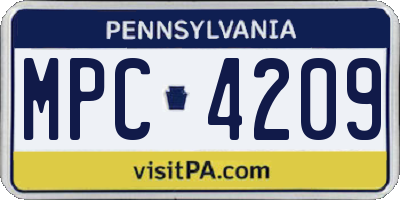 PA license plate MPC4209