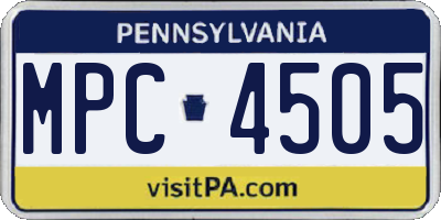 PA license plate MPC4505