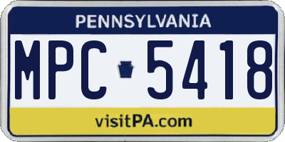 PA license plate MPC5418