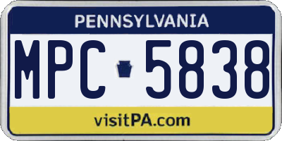 PA license plate MPC5838