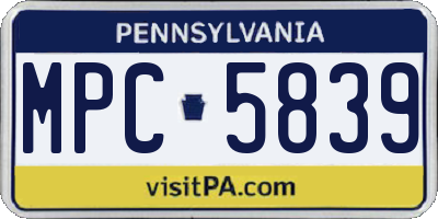 PA license plate MPC5839