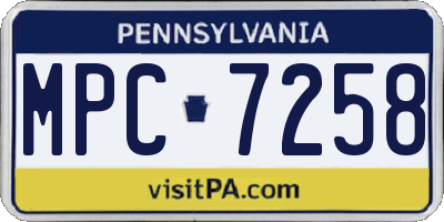 PA license plate MPC7258