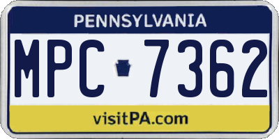 PA license plate MPC7362
