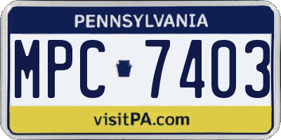 PA license plate MPC7403